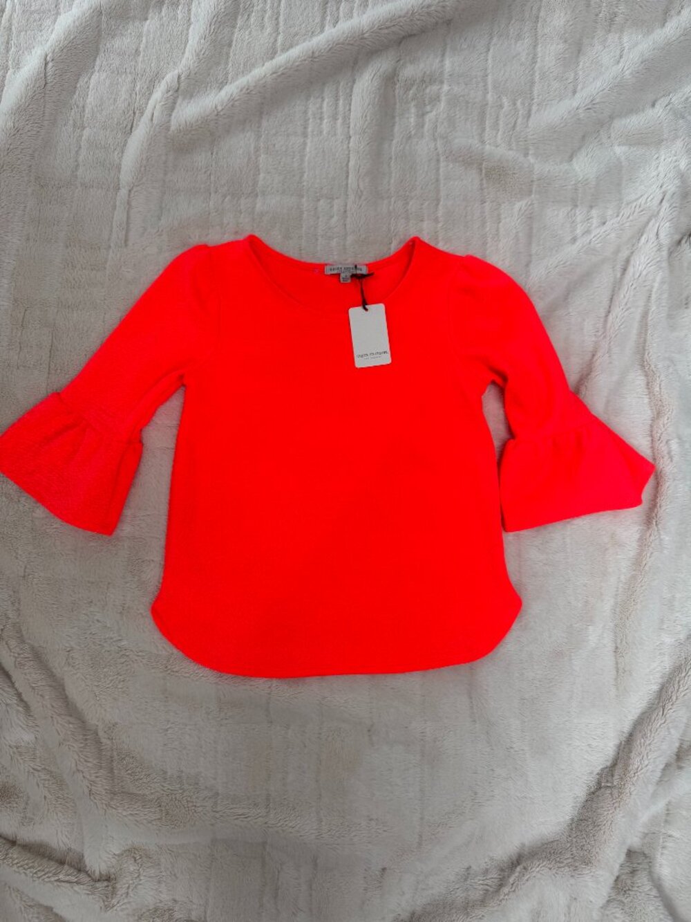 Green Envelope Los Angeles Neon Orange 3/4 Sleeve Crepe Knit Top Size Small